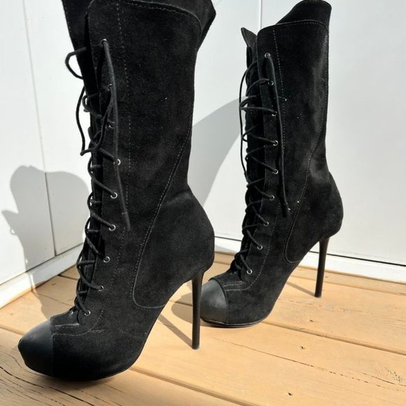 L.A.M.B. Black Lace Up Prudence Boots - Picture 3 of 9